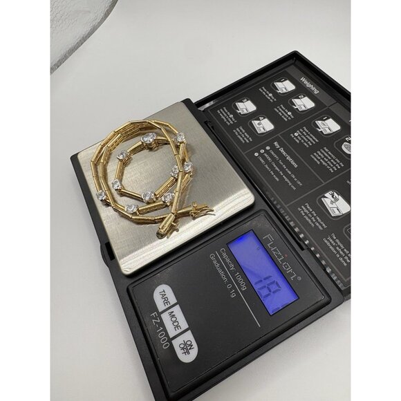 Gold Plated 925 Sterling Silver Chain Necklace CZ Stone Formal Bridal Prom 18.1g - Picture 6 of 6